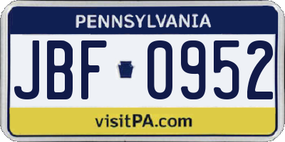 PA license plate JBF0952