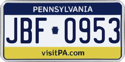 PA license plate JBF0953