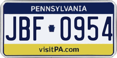 PA license plate JBF0954