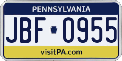 PA license plate JBF0955