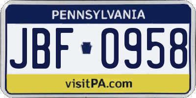 PA license plate JBF0958