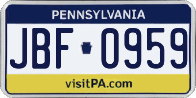 PA license plate JBF0959