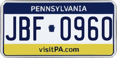 PA license plate JBF0960