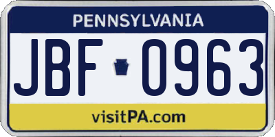 PA license plate JBF0963