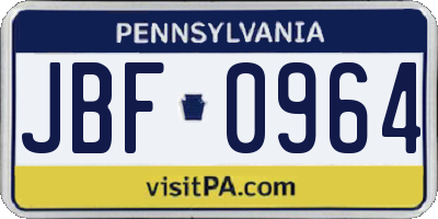 PA license plate JBF0964