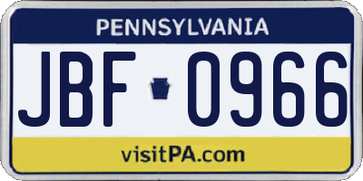 PA license plate JBF0966