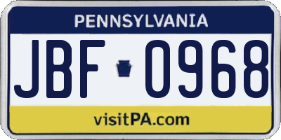 PA license plate JBF0968