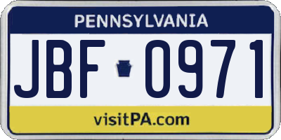 PA license plate JBF0971