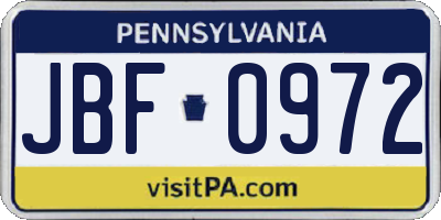 PA license plate JBF0972