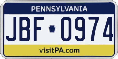 PA license plate JBF0974