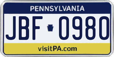 PA license plate JBF0980