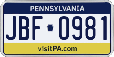 PA license plate JBF0981