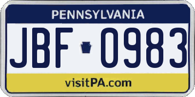 PA license plate JBF0983