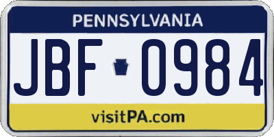 PA license plate JBF0984