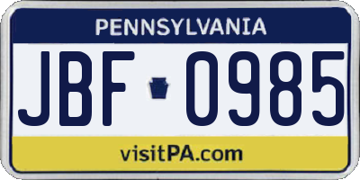 PA license plate JBF0985