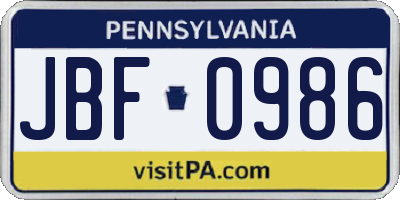 PA license plate JBF0986