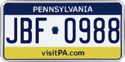 PA license plate JBF0988