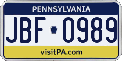 PA license plate JBF0989