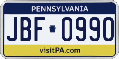PA license plate JBF0990