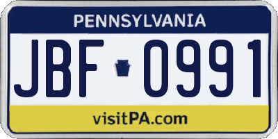 PA license plate JBF0991