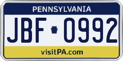 PA license plate JBF0992