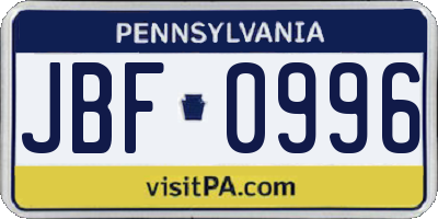 PA license plate JBF0996