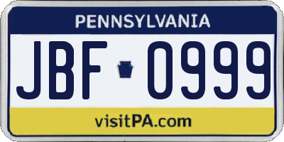 PA license plate JBF0999