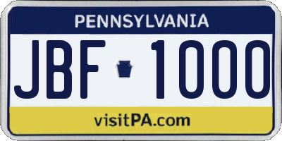 PA license plate JBF1000