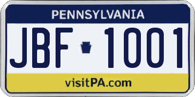 PA license plate JBF1001