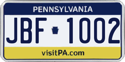 PA license plate JBF1002