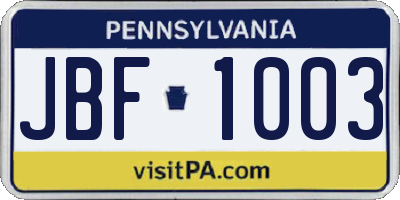 PA license plate JBF1003