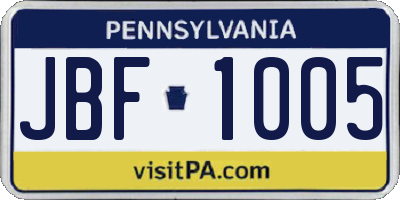 PA license plate JBF1005