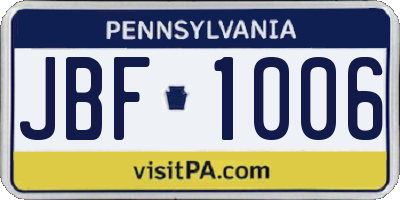 PA license plate JBF1006