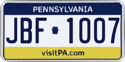 PA license plate JBF1007