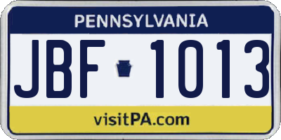 PA license plate JBF1013