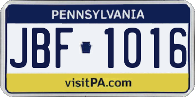 PA license plate JBF1016