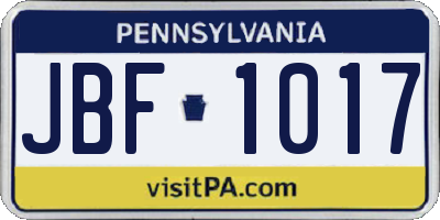 PA license plate JBF1017