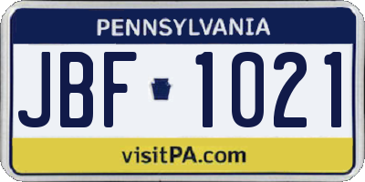 PA license plate JBF1021