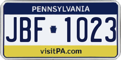 PA license plate JBF1023