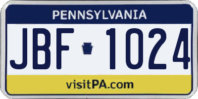 PA license plate JBF1024