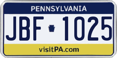 PA license plate JBF1025