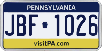 PA license plate JBF1026