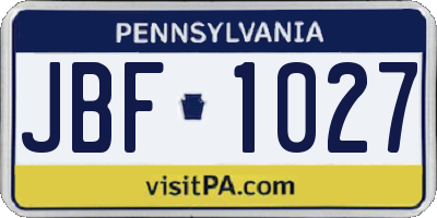 PA license plate JBF1027