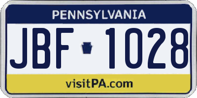 PA license plate JBF1028