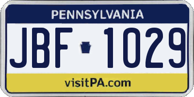 PA license plate JBF1029