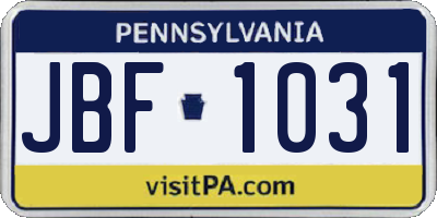 PA license plate JBF1031