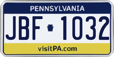 PA license plate JBF1032