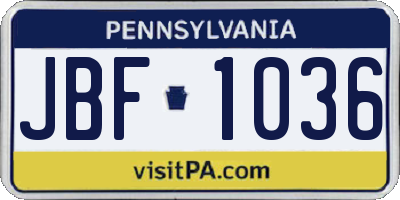 PA license plate JBF1036