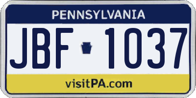 PA license plate JBF1037