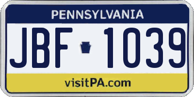 PA license plate JBF1039